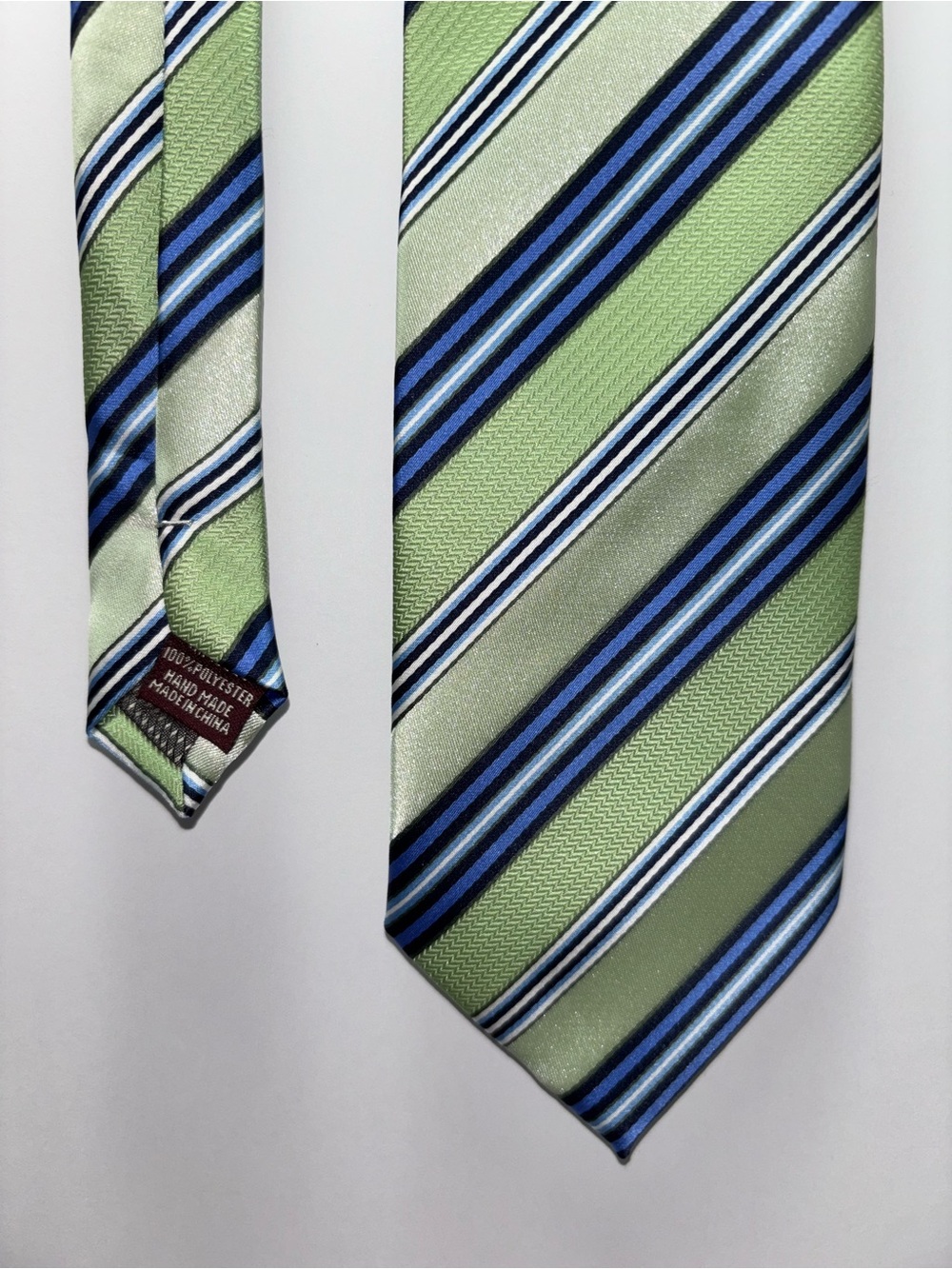 Covington Men’s Classic Business Necktie 100% Polyester Green Blue White Stripes